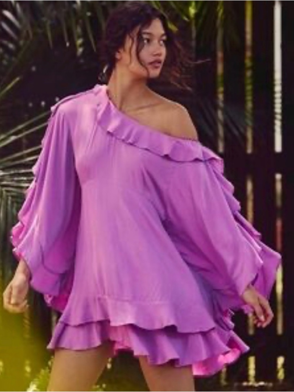 Free People Lavender Off-Shoulder Ruffle Mini Dress - NWT